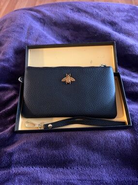 Black Wristlet Pouch with Gold Bee Accent